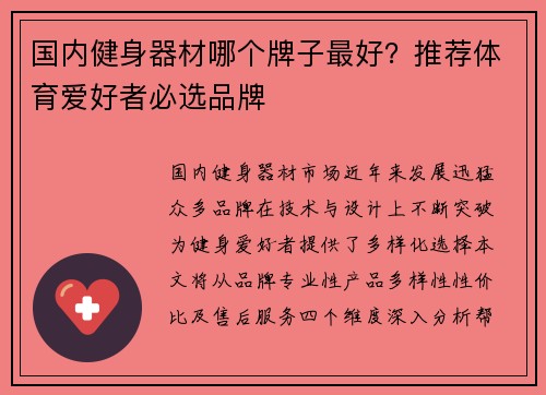国内健身器材哪个牌子最好？推荐体育爱好者必选品牌